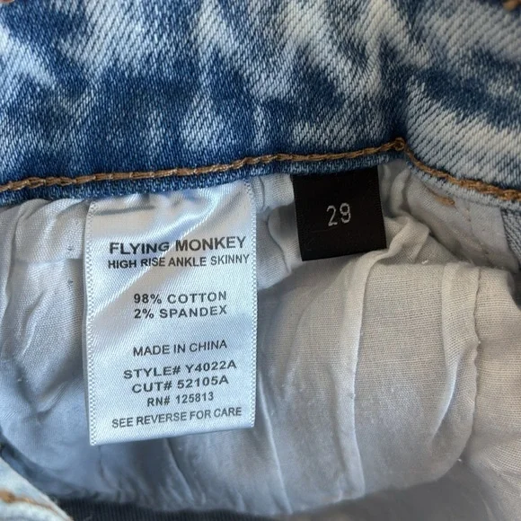 Flying Monkey High Rise Ankle Skinny White Wash Distressed Jeans, Size 29 - Picture 8 of 9